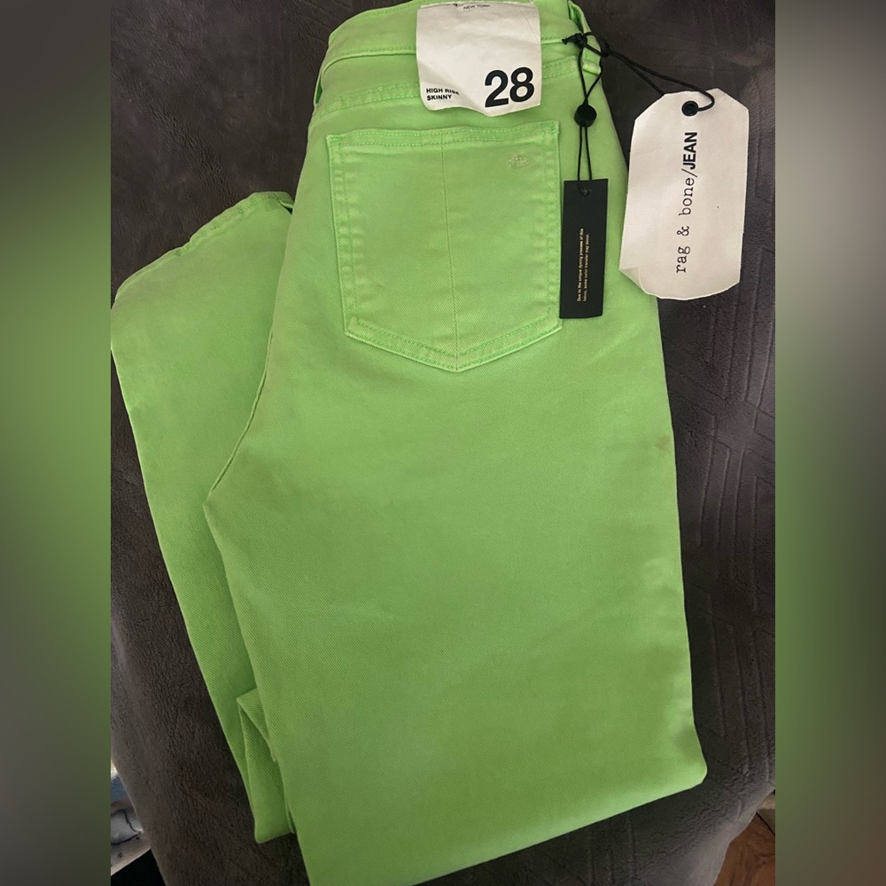 Rag & Bone Lime Green Women's High Rise Skinny Jeans. NWT